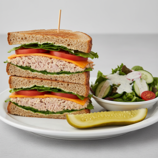 Cheddar Tuna Club Sandwich With Ranch Side Salad
