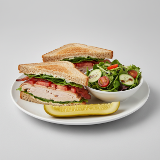 Turkey Club Sandwich With Balsamic Vinaigrette Side Salad