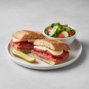 Prosciutto Bravo Sandwich With Balsamic Vinaigrette Side Salad