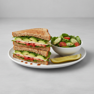 Vegetarian Sandwich With Balsamic Vinaigrette Side Salad