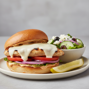 Chicken Tuscany Sandwich With Greek Side Salad