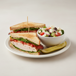 Turkey Club Sandwich With Greek Side Salad