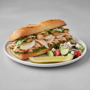 Chicken Caesar Sandwich With Greek Side Salad