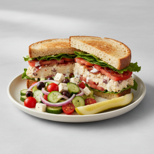 Chicken Salad Blt Sandwich With Greek Side Salad