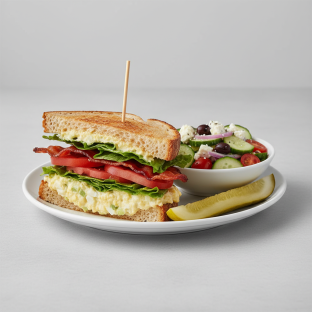 Egg Salad Blt Sandwich With Greek Side Salad
