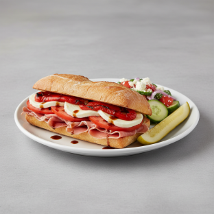 Prosciutto Bravo Sandwich With Greek Side Salad