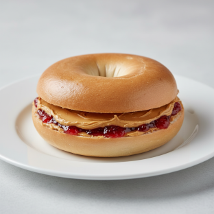Plain Bagel With Peanut Butter and Strawberry Jelly