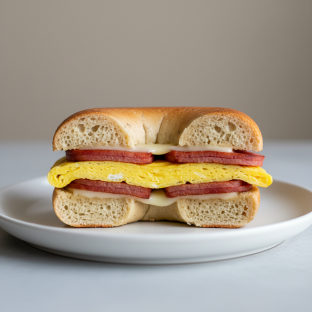 Gluten Free Bagel Sandwich: Taylor Ham Egg and Cheese