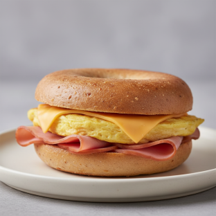 Gluten Free Bagel Sandwich: Ham Egg and Cheese