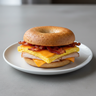 Gluten Free Bagel Sandwich: Turkey Bacon Egg and Cheese