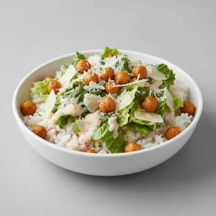 Roasted Chickpea Cesaer Salad Rice Bowl