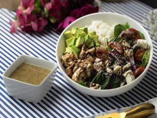 Chicken Avocado Caprese Rice Bowl