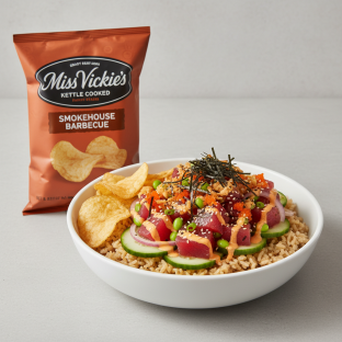 Spicy Ahi Bowl Combo (Regular) — Brown Rice / Miss Vickie's Smokehouse Barbecue Kettle Cooked Potato Chips Spicy Ahi Bowl Combo (Regular) — Brown Rice / Miss Vickie's Smokehouse Barbecue Kettle Cooked Potato Chips
