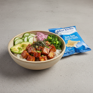 Sweet Shoyu Tofu Bowl Combo (Regular) — White Rice / Miss Vickie's Smokehouse Barbecue Kettle Cooked Potato Chips Sweet Shoyu Tofu Bowl Combo (Regular) — White Rice / Miss Vickie's Smokehouse Barbecue Kettle Cooked Potato Chips