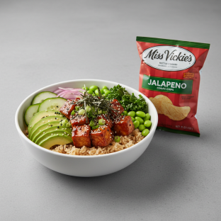 Sweet Shoyu Tofu Bowl Combo (Regular) — Brown Rice / Miss Vickie's Jalapeno Kettle Cooked Potato Chips Sweet Shoyu Tofu Bowl Combo (Regular) — Brown Rice / Miss Vickie's Jalapeno Kettle Cooked Potato Chips