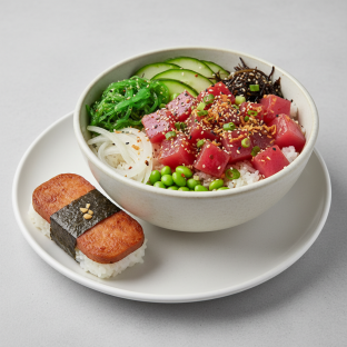 Hawaiian Ahi Bowl Combo (Regular) — White Rice / Garlic Spam Musubi Hawaiian Ahi Bowl Combo (Regular) — White Rice / Garlic Spam Musubi