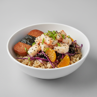 Luxe Lobster Bowl Combo (Regular) — Brown Rice / Garlic Spam Musubi Luxe Lobster Bowl Combo (Regular) — Brown Rice / Garlic Spam Musubi
