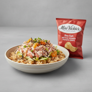 Luxe Lobster Bowl Combo (Regular) — Brown Rice / Miss Vickie's Sea Salt Kettle Cooked Potato Chips Luxe Lobster Bowl Combo (Regular) — Brown Rice / Miss Vickie's Sea Salt Kettle Cooked Potato Chips