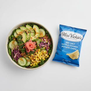 Avocado Salad Bowl Combo (Regular) — Mixed Greens / Miss Vickie's Sea Salt Kettle Cooked Potato Chips Avocado Salad Bowl Combo (Regular) — Mixed Greens / Miss Vickie's Sea Salt Kettle Cooked Potato Chips
