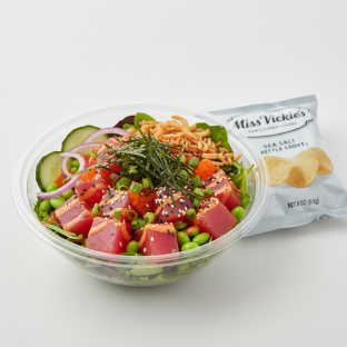 Spicy Ahi Salad Bowl Combo (Regular) — Mixed Greens / Miss Vickie's Sea Salt Kettle Cooked Potato Chips Spicy Ahi Salad Bowl Combo (Regular) — Mixed Greens / Miss Vickie's Sea Salt Kettle Cooked Potato Chips