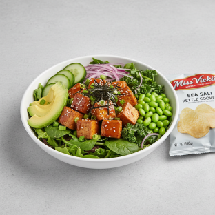 Sweet Shoyu Tofu Salad Bowl Combo (Regular) — Mixed Greens / Miss Vickie's Sea Salt Kettle Cooked Potato Chips Sweet Shoyu Tofu Salad Bowl Combo (Regular) — Mixed Greens / Miss Vickie's Sea Salt Kettle Cooked Potato Chips