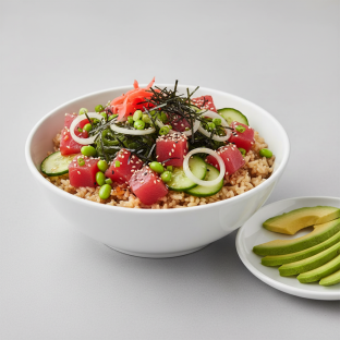 Gluten Free Umami Ahi Bowl Combo (Regular) — Brown Rice / Side of Avocado Gluten Free Umami Ahi Bowl Combo (Regular) — Brown Rice / Side of Avocado