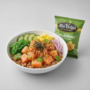 Yuzu Ponzu Salmon Bowl Combo (Regular) — Brown Rice / Miss Vickie's Jalapeno Kettle Cooked Potato Chips