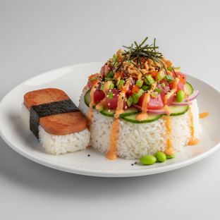 Spicy Ahi Bowl Combo (Regular) — White Rice / Garlic Spam Musubi