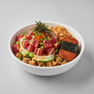 Spicy Ahi Bowl Combo (Regular) — Brown Rice / Garlic Spam Musubi