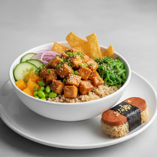 Sweet Sesame Chicken Bowl Combo (Regular) — Brown Rice / Garlic Spam Musubi