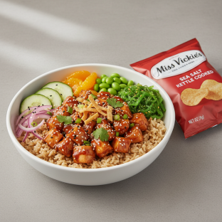 Sweet Sesame Chicken Bowl Combo (Regular) — Brown Rice / Miss Vickie's Sea Salt Kettle Cooked Potato Chips