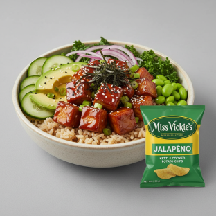 Sweet Shoyu Tofu Bowl Combo (Regular) — Brown Rice / Miss Vickie's Jalapeno Kettle Cooked Potato Chips