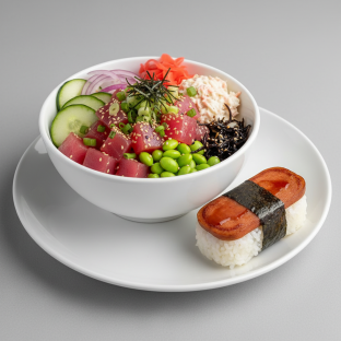 Umami Ahi Bowl Combo (Regular) — White Rice / Garlic Spam Musubi