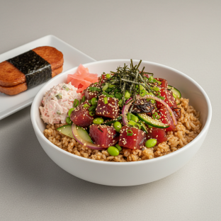 Umami Ahi Bowl Combo (Regular) — Brown Rice / Garlic Spam Musubi