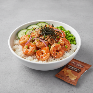 Spicy Shrimp Bowl Combo (Regular) — White Rice / Miss Vickie's Smokehouse Barbecue Kettle Cooked Potato Chips