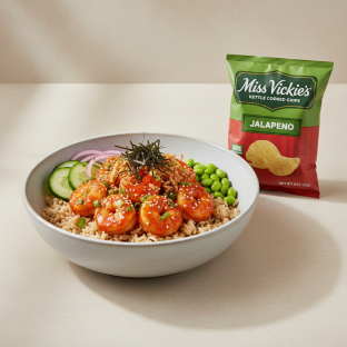 Spicy Shrimp Bowl Combo (Regular) — Brown Rice / Miss Vickie's Jalapeno Kettle Cooked Potato Chips