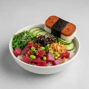 Hawaiian Ahi Bowl Combo (Regular) — White Rice / Garlic Spam Musubi