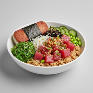 Hawaiian Ahi Bowl Combo (Regular) — Brown Rice / Garlic Spam Musubi