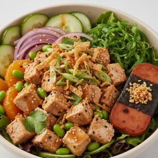 Sweet Sesame Chicken Salad Bowl Combo (Regular) — Mixed Greens / Garlic Spam Musubi