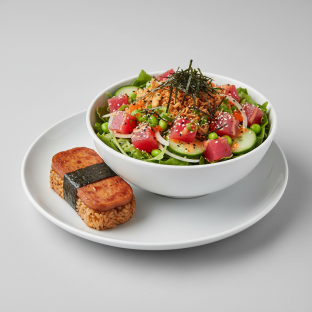 Spicy Ahi Salad Bowl Combo (Regular) — Mixed Greens / Garlic Spam Musubi