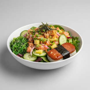 Yuzu Ponzu Salmon Salad Bowl Combo (Regular) — Mixed Greens / Garlic Spam Musubi