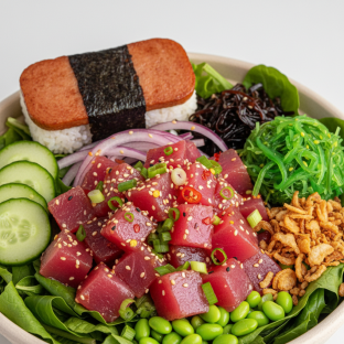Hawaiian Ahi Salad Bowl Combo (Regular) — Mixed Greens / Garlic Spam Musubi
