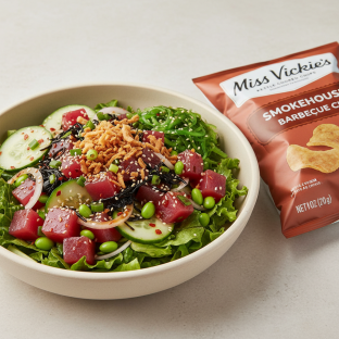 Hawaiian Ahi Salad Bowl Combo (Regular) — Mixed Greens / Miss Vickie's Smokehouse Barbecue Kettle Cooked Potato Chips