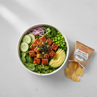 Sweet Shoyu Tofu Salad Bowl Combo (Regular) — Mixed Greens / Miss Vickie's Sea Salt Kettle Cooked Potato Chips Sweet Shoyu Tofu Salad Bowl Combo (Regular) — Mixed Greens / Miss Vickie's Sea Salt Kettle Cooked Potato Chips