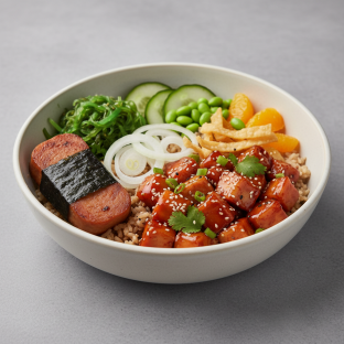 Sweet Sesame Chicken Bowl Combo (Regular) — Brown Rice / Garlic Spam Musubi