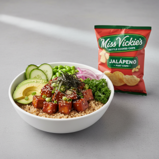 Sweet Shoyu Tofu Bowl Combo (Regular) — Brown Rice / Miss Vickie's Jalapeno Kettle Cooked Potato Chips