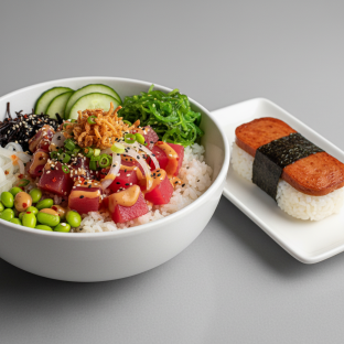 Hawaiian Ahi Bowl Combo (Regular) — White Rice / Garlic Spam Musubi