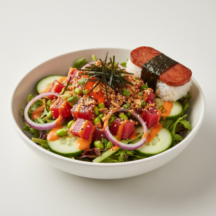 Spicy Ahi Salad Bowl Combo (Regular) — Mixed Greens / Garlic Spam Musubi