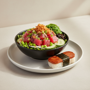Hawaiian Ahi Salad Bowl Combo (Regular) — Mixed Greens / Garlic Spam Musubi