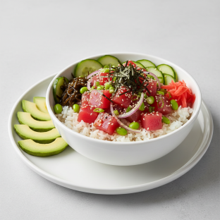 Gluten Free Umami Ahi Bowl Combo (Regular) — White Rice / Side of Avocado